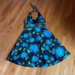 Donna Ricco Vibrant Blue Floral Backless Dress